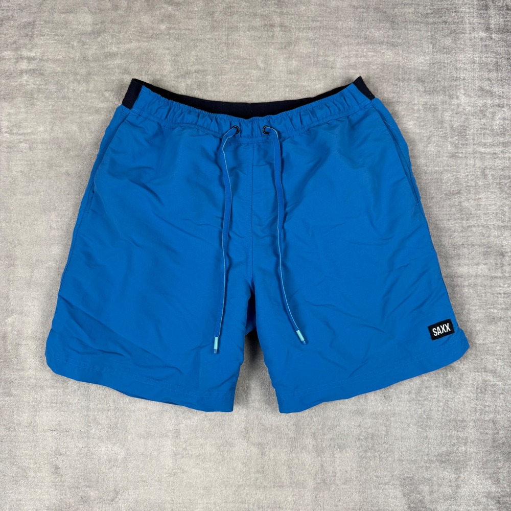 SAXX Cannonball 2N1 Swim Shorts Mens Small Blue Lined Beach 7' Inseam Trunks